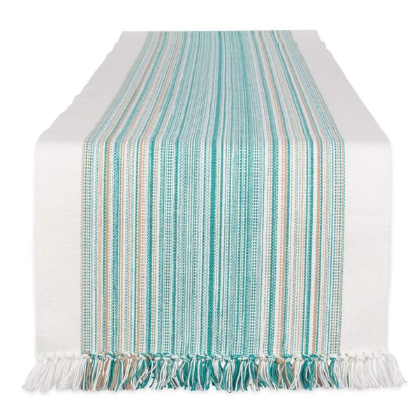 DII Everyday Collection Fringed Stripe Tabletop, Table Runner, 14x72, Teal