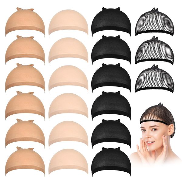 UILYNIU Set of 21 Wig Caps,Nylon Hair Net Wig Caps,Wig Cap, Wig Caps, Nylon Hair Net,Elastic Net Wig Net,Black Mesh and Neutral Nude Beige,haarnetz für perücken,perückennetz,haarnetz (12 PCS)