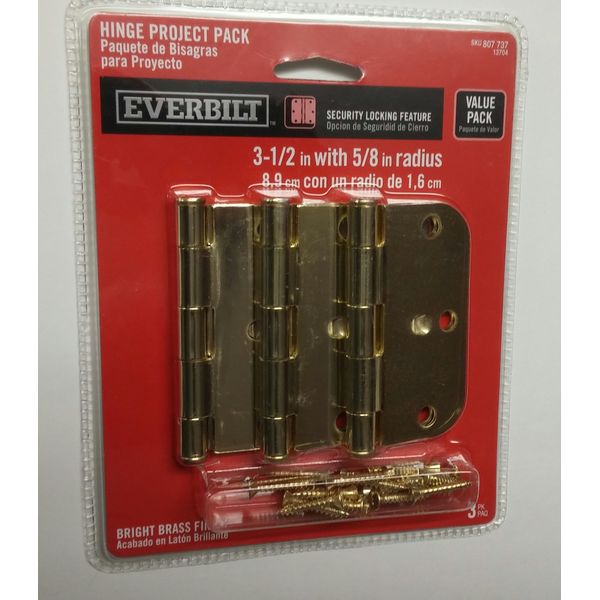3-1/2 in. Bright Brass 5/8 in. Radius Security Door Hinges (3-Pack)