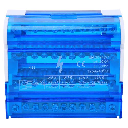LOCADENCE 125A Terminal Strip Blocks, 4 Level Single Phase Din Rail Terminal Distribution Box, 4 Input 24 Output Power Distribution Box with Transparent Dust Cover for Electrical Engineering