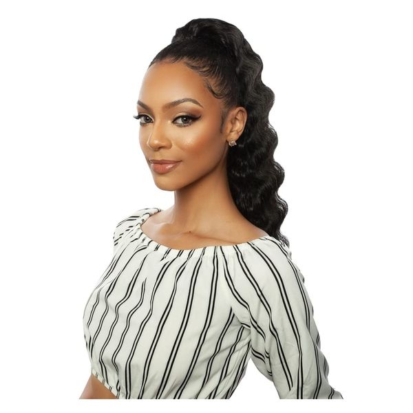 Mane Concept Human Hair Blend Ponytail Brown Sugar Wrap N Tie BSWNT07 Crimp Wave Wnt 22" (1B)