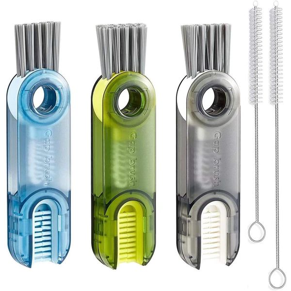 MUNSKT 3 in 1 Multifunctional Cleaning Brush, Cup Lid Cleaning Brush, Multifunctional Cleaning Brush, Tiny Bottle Cup Lid Detail Brush, Crevice Cleaning Brush,Three colors