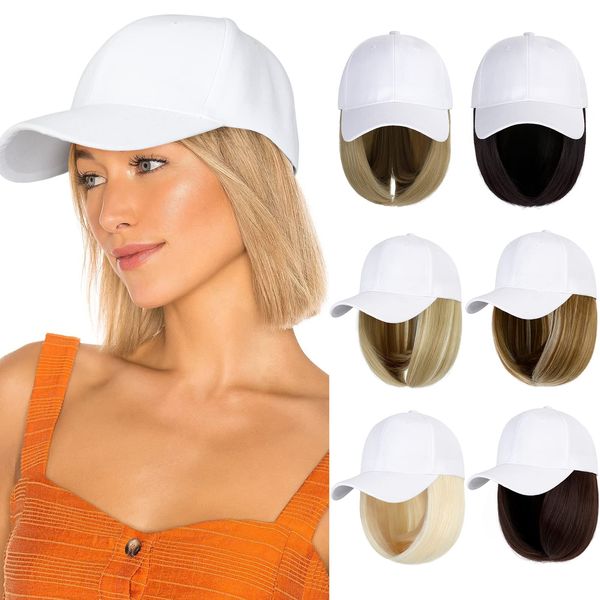 Lansigreen Baseball Cap with Hair Extensions Hat Wig Adjustable Hat Attached Short Straight 14" Synthetic Hairpiece for Women Ash Blonde Mix Bleach Blonde