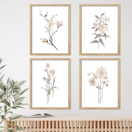 SIGNWIN Framed Watercolor Cherry Blossoms & Daisy Wall Art, Set of 4 Nature Wilderness Wall Decor Prints, Botanical Floral Wall Décor for Living Room, Bedroom - 11"x14" Natural