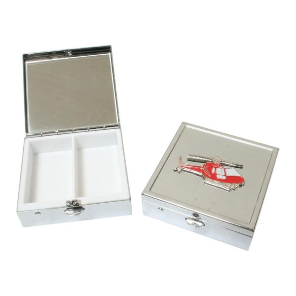 Helicopter Enamel Pill Box Square Trinket Box 2 Compartments with Mirror Gift 638