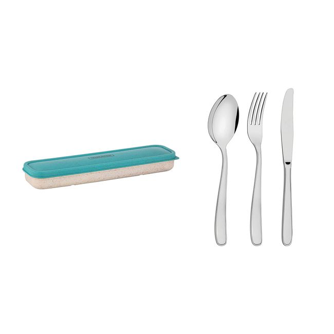 Tramontina 61229/005 61229/005 Table Knife, 61229/005, Table Fork, 6.3 inches (16 cm), Table Spoon 6.3 inches (16 cm), Bimy, Set of 3, Includes Storage Container, Green