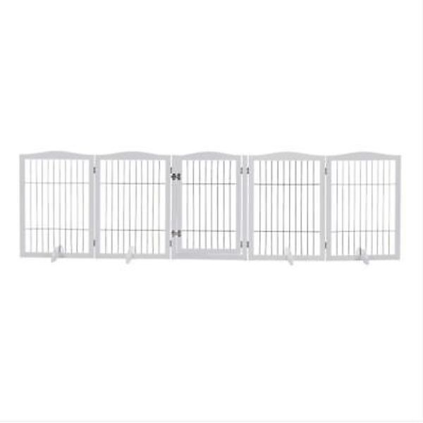 Living and home 5-Panel Wooden Folding Pet Playpen White 280cmW x 1.8cmD x 80cmH