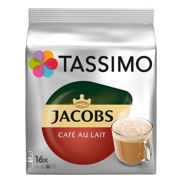 Tassimo Jacobs Café au Lait, Coffee Capsules, Milk Coffee, Roasted Ground Coffee, 16 T-Discs / Servings