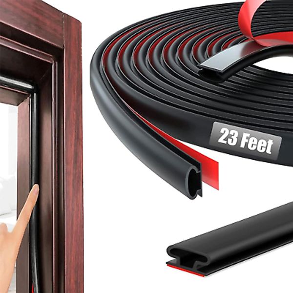 Weather Stripping Door Seal Strip, Self-Adhesive Rubber D Shape Door Weather Sea