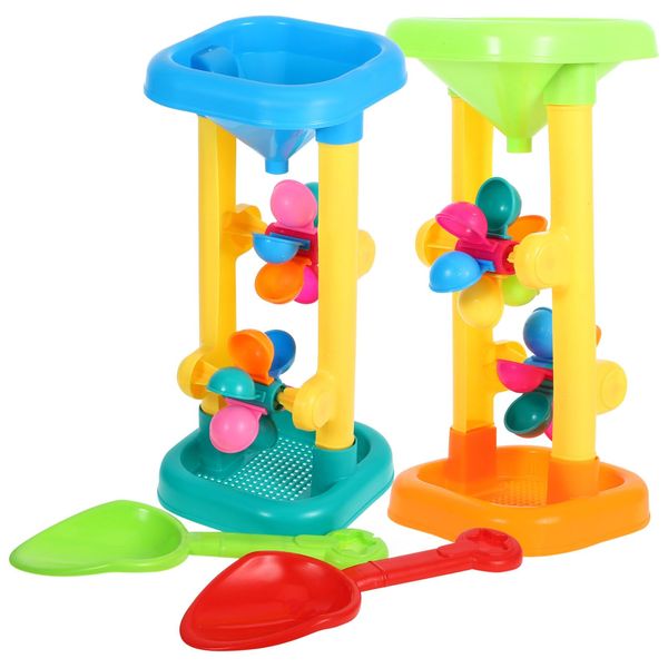 Vaguelly Water Wheel Toy Set Plastic Kids Beach and Water Wheel Toy Outdoor Beach Hourglass Water Sifting Funnel for Summer Beach Sand Table for 3+