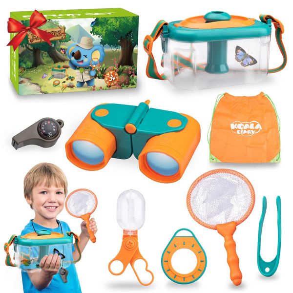 Achiyway Explorer Outdoor Toys for Age 2-5, Montessori Toys for 2 3 4 5 Boys and Girls, Educational Insect Toys for Kids with Binoculars, Compass, Magnifying Glass, Whistle and Bug Hunting Catcher