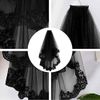 FRCOLOR Black Wedding Veil Long Lace Veils Embroidered Veil Wedding with Comb for Halloween,Party