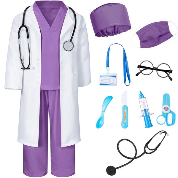 Doctor Costume for Kids Scrubs Pants with Accessories Set Children Party Cosplay Purple 3T-4T