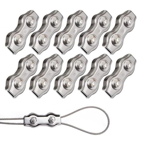 Pack of 10 Duplex Clamp M5 Rope Clamp Wire Rope Clamp 304 Stainless Steel Wire Rope Clips Duplex Clips for 5 mm Steel Cable Rope Rigging