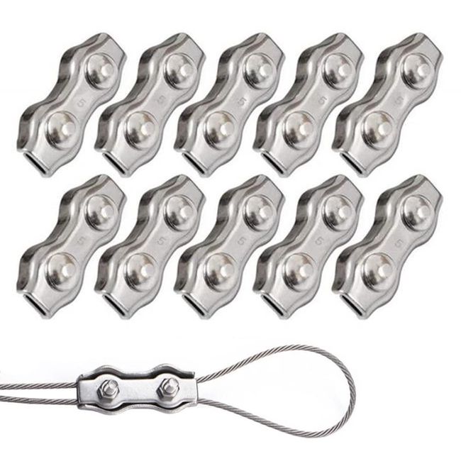 10 Stück Duplex Klemme M5 Seilklemme Drahtseil Clamp 304 Edelstahl Drahtseilklemmen Duplex Clips für 5mm Stahlseil Seil Takelage