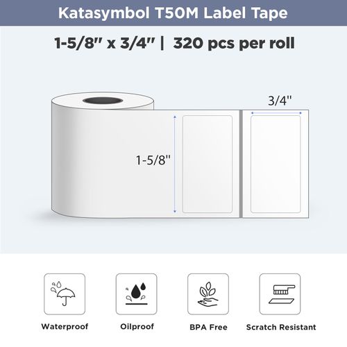 SUPVAN T50M Series Label Maker Tape, Black on Transparent 1.57" × 0.78" (40mm × 20mm) 360 Labels/Roll Genuine Laminated Thermal Label Tape Refill, Waterproof Oilproof Adhesive Auto Detect Labels