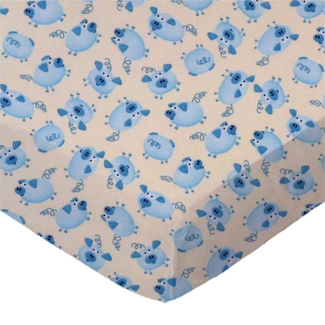 SheetWorld Fitted Cradle Sheet 18 x 36, 100% Cotton Percale - Blue Piggies, Made in USA