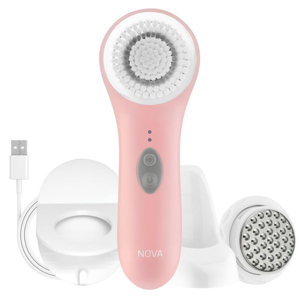 Spa Sciences - NOVA - Patented Sonic Facial Cleansing Brush & Exfoliating System (Not a Spin Brush) - All Skin Types - 3 Speeds - Waterproof - USB Rechargeable w/Charging Base