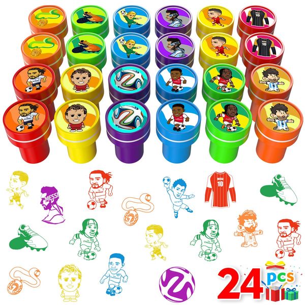 Lidmada Soccer Party Stamps for Kids, 24Pcs Assorted Soccer Star Self-Inking Stamps, Goodie Bag Stuffers, Soccer Star Birthday Party Supplies Favor for Kids, Teacher Stamps Carnival Prizes