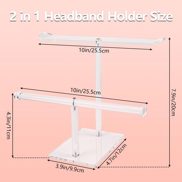 KITERI Acrylic Headband Holder 2 Tier Hairband Display Stand Jewellery Organiser Necklace Holder Hair Hoop Storage Rack Hair Accessories Organiser Clear Stand for Earring Ring Bracelet Display