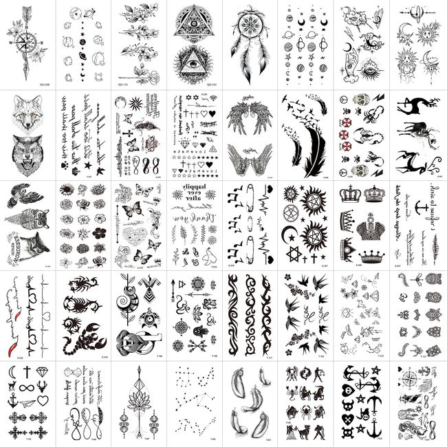 40 Sheets Temporary Tattoos,Waterproof Black Tiny Tattoo Sticker,Girls Boys Body Art Arm Waterproof Tattoo Stickers,for Adult Women Face Body Hand