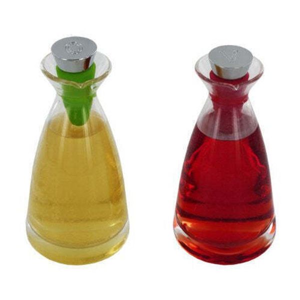 Essentials Hand Blown Glass Oil & Vinegar Set, Stainless Steel / Silicone Stoppe