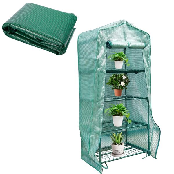 Sfcddtlg 4 Tier Greenhouse Replacement Cover with Roll-Up Zipper Door-PE Plant Greenhouse Cover for Indoor Outdoors Gardening Plants Cold Frost Protection Wind Rain Proof (Frame NOT Include)