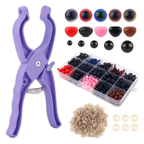 Safety Eye Making Kit, Safety Eye Snapper Tool with Various Stuffed Crochet Eyes, Noses and Washers Safety Eyes Auxiliary Pliers for Crocheting Animals Amigurumi 5-30mm Toy Supplies Accessories