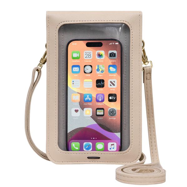 Toptime Handytasche zum Umhängen Damen, Touchscreen Kleine Umhängetasche Damen mit Verstellbarem Schultergurt, PU-Leder Handy Umhängetasche, Crossbody Bag Klein für Handy unter 6,7 Zoll (Beige)