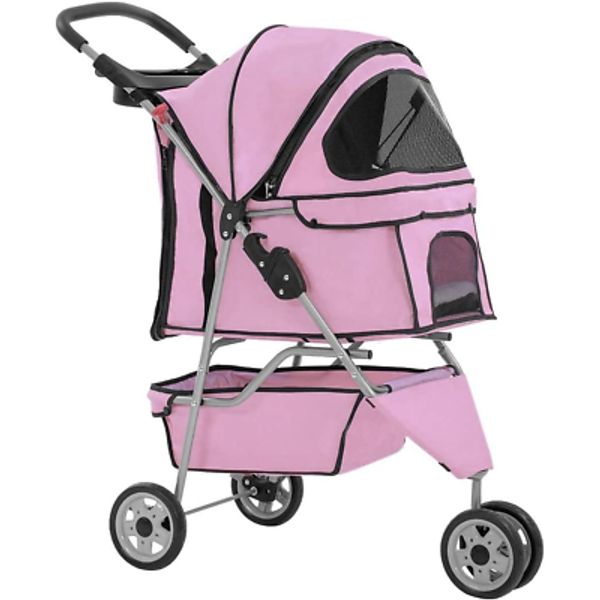 Waterproof Pet Stroller with Cup Holder and Removable Liner