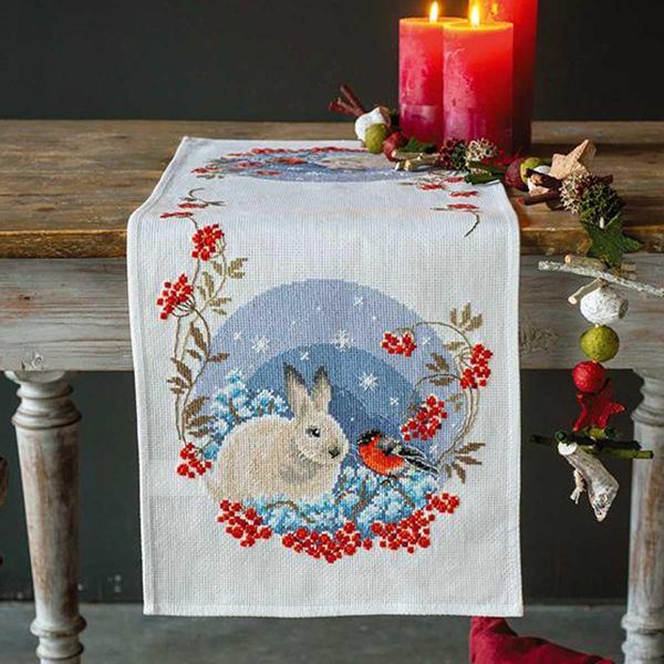 Vervaco Hare and Bullfinch Aida Table Runner Kit