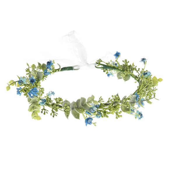 DreamLily White Baby‘s Breath Flower Crown Eucalyptus Crown Bride Bridesmaid Headpiece Boho Hair Wreath DFS18 (eucalyptus Blue)