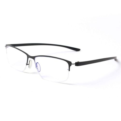 [MIDI ミディ] ブルーライトカット 老眼鏡 UVカット ハーフリム メタルフレーム ビジネスシーンにマッチする シャープ リーディンググラス メンズ ブラック レンズ度数+2.00 (m318,c1,+2.00)