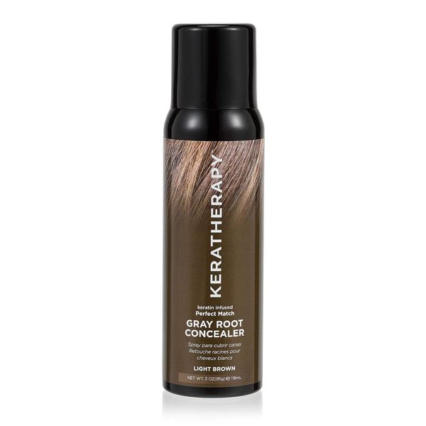 Keratherapy Keratin Infused Perfect Match Gray Root Concealer Spray, Light Brown, 3 oz, 118ml - Root Cover Up Spray to Hide Gray Roots - Keratin Therapy Hair Darkening & Temporary Scalp Concealer