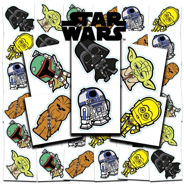 Star Wars Tattoos Party Favors Bundle ~ 72 Perforated Individual 2" x 2" Star Wars Temporary Tattoos for Kids Boys Girls (Star Wars Party Supplies)