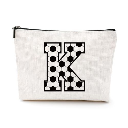 LONGXIN Soccer Initial A-Z Letter Makeup Bag Monogrammed Cosmetic Bags Toiletry Pouch Personalized Soccer Gifts for Women Mom Girls Best Friend Soccer Coach Gifts Soccer Team Gifts (K)