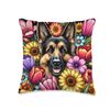 German Shepherd Hiding in Spring Flowers Throw Pillow