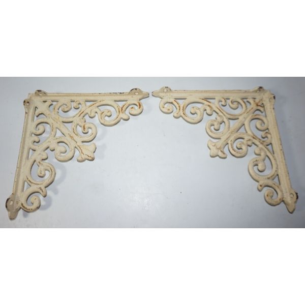 VTG Pair Cast Iron Fleur De Lis Shelf Brackets 7 3/4" Deep Ornate Door Corners