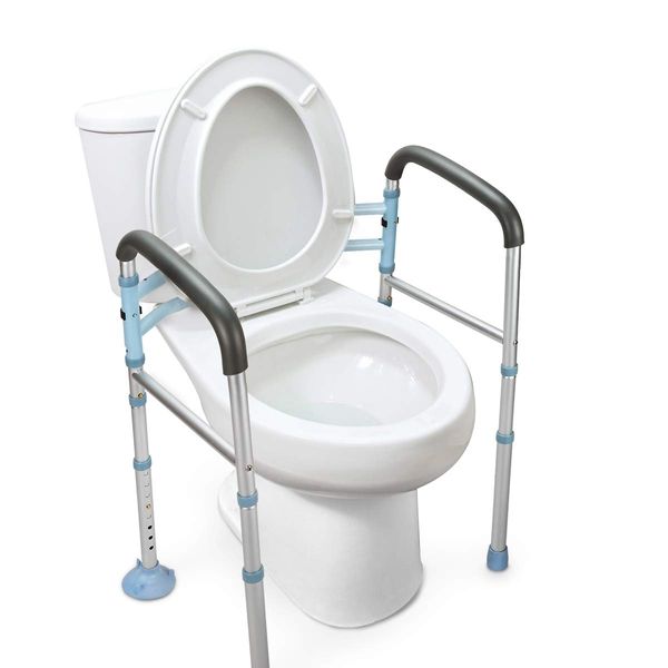 OasisSpace Stand Alone Toilet Safety Rail - Heavy Duty Medical Toilet Safety Frame for Elderly, Handicap and Disabled - Adjustable Bathroom Toilet Handrails, Width Adjustable Design, Fit Any Toilet