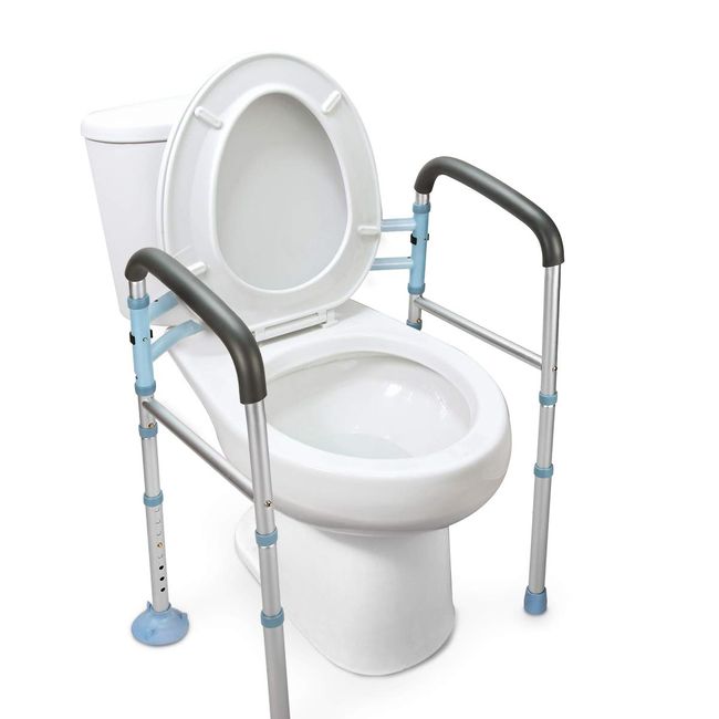 OasisSpace Stand Alone Toilet Safety Rail - Heavy Duty Medical Toilet Safety Frame for Elderly, Handicap and Disabled - Adjustable Bathroom Toilet Handrails, Width Adjustable Design, Fit Any Toilet