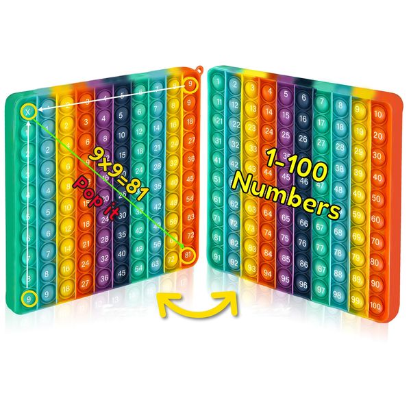 Multiplication Game Chart Pop It Fidget Math Manipulatives Games Table Rainbow Reversible Sensory Toys Flash Cards Stress Popper Relief Anxiety ADHD Autism Adults Kids Childre