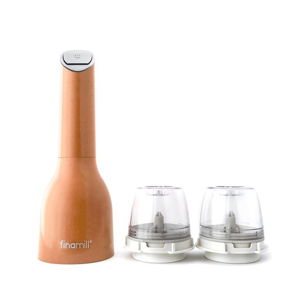 FinaMill Award Winning Battery Operated Pepper Mill & Spice Grinder in One, Adjustable Coarseness, Ceramic Grinding Elements, One Touch Operation with LED Light, Includes 2 Quick-Change PROPlus Pods