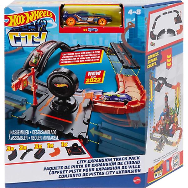 Hot Wheels Toy Car Track Set Pack, 10 Track-Building Parts With City Square, And