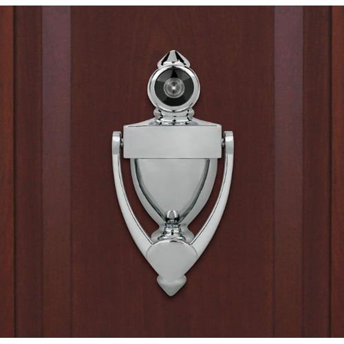 Door Knocker & Viewer 9/16" Bore, 220-Degree View Angle (5-1/2" Height, Chrome)