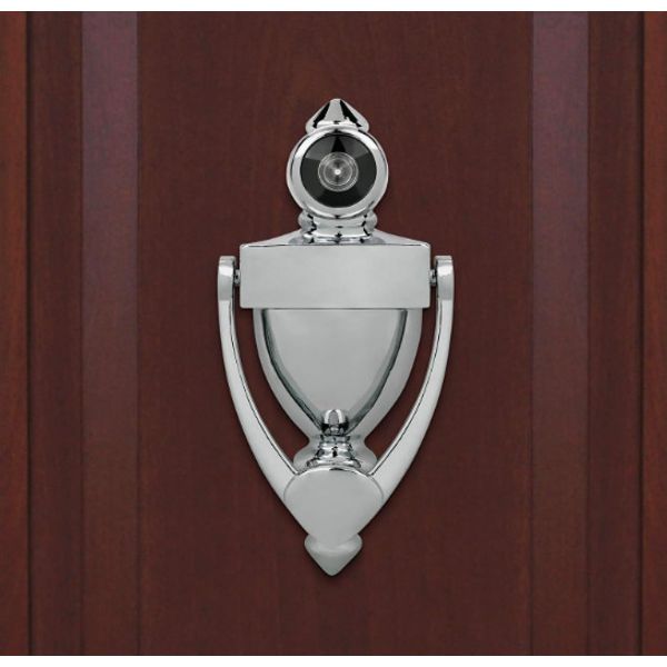 Door Knocker & Viewer 9/16" Bore, 220-Degree View Angle (5-1/2" Height, Chrome)
