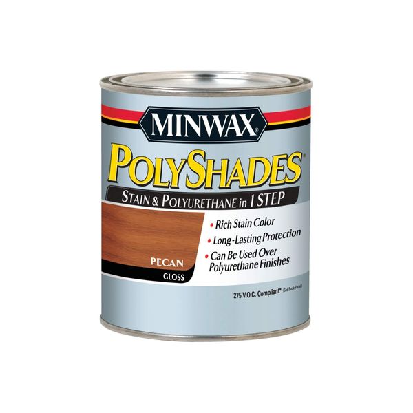 Minwax 617204444 PolyShades - Stain & Polyurethane in 1 Step, quart, Pecan, Gloss