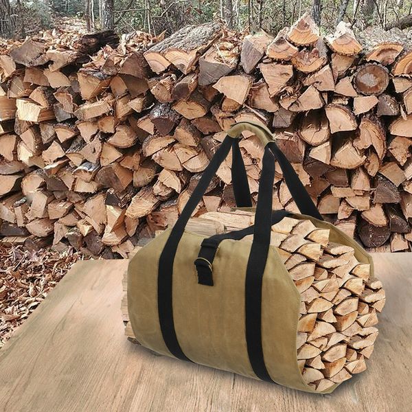 Durable Firewood Carrier Waxed Canvas Log Holders Security Strap for Camping