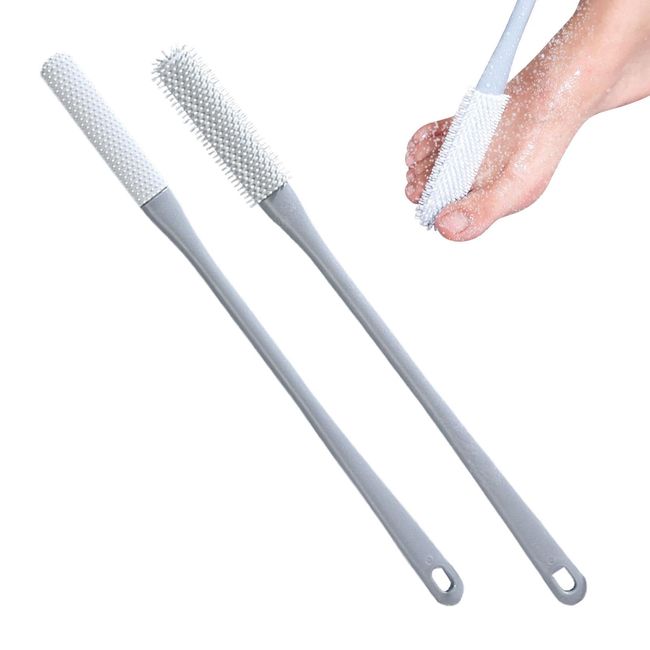 2 Toe Cleaning Brush, Silicone Foot Scrubber in Shower, Long Handle Foot Brush Foot Cleaner for Shower for Washing Feet and Between Toes, Hard Skin Remover and Foot Massager