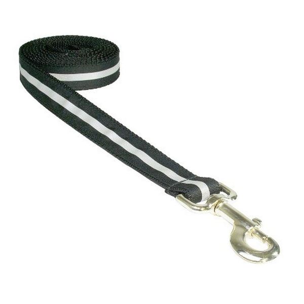 Large Reflective Black Dog Leash: 1" Wide, 6ft Length - Made in USA.