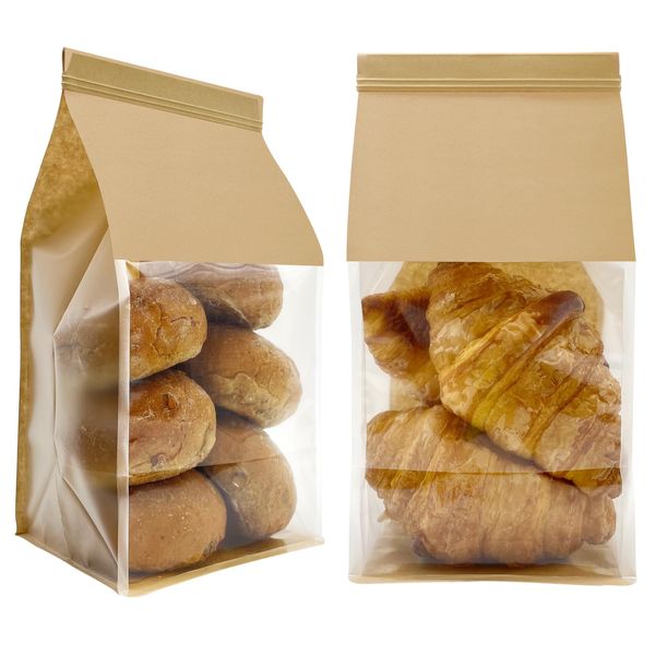 BIUBIU Paper Bread Bags for Homemade Bread Sourdough Bread Bags Bakery Bags with Window Cookie Bags for Packaging Brown Kraft Snack Bags Pastry Candy Treat Popcorn Coffee Tin Tie Tab Lock Gift Giving